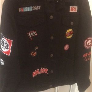 Black Patched Racer Jean Jacket